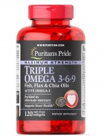 Puritan's Pride Triple Omega 3-6-9 Maximum Strength (Fish, Flax & Borage Oils) 120 Softgels
